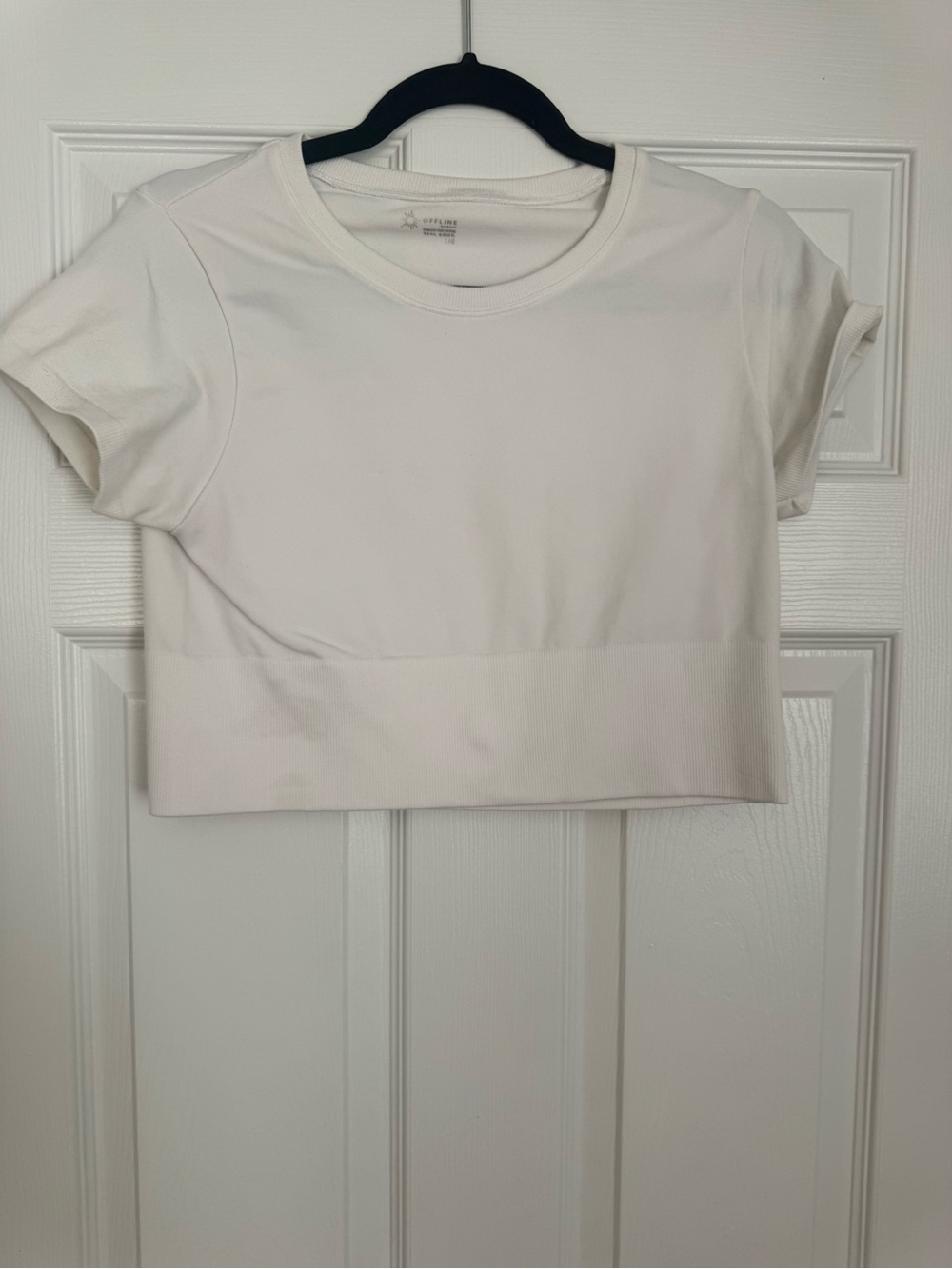 Offline by Aerie Women's White Cropped Crewneck Tee - Minimal Short Sleeve Top